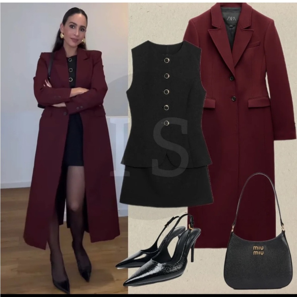 Zara Burgundy Long Coat Size Small - Picture 12 of 16